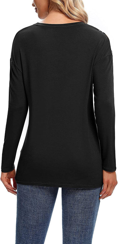Urban CoCo Women's Hem Kink T-Shirt Long Sleeve Crew Neck Top