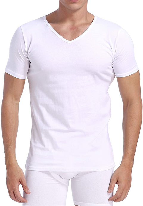 Men's 6-Pack Slim Fit Undershirts 100% Cotton Comfy V-Neck T-Shirts