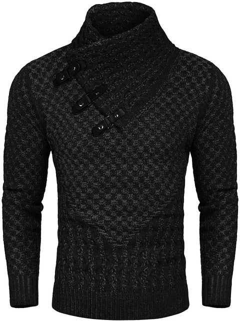 Men's Knitted Turtleneck Sweater Long Sleeve Slim Fit Designer Shawl Collar Pullover