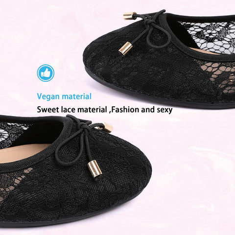 MUSSHOE Ballet Flats for Women Floral Breathable Crochet Lace Ballet Shoes Comfortable Slip On Women's Flats