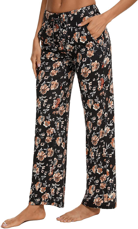 Pajama Pants for Women High Waist Yoga Pants Drawstring Palazzo Lounge Pants Wide Leg Sleep Bottoms S-XXL