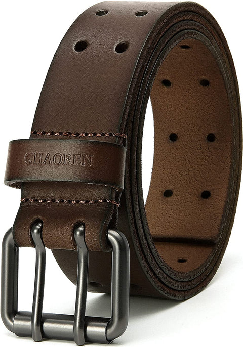 Leather Work Belt, CHAOREN Double Prong Leather Belts for Men Heavy Duty 1 1/2", Mens Casual Belts for Jeans