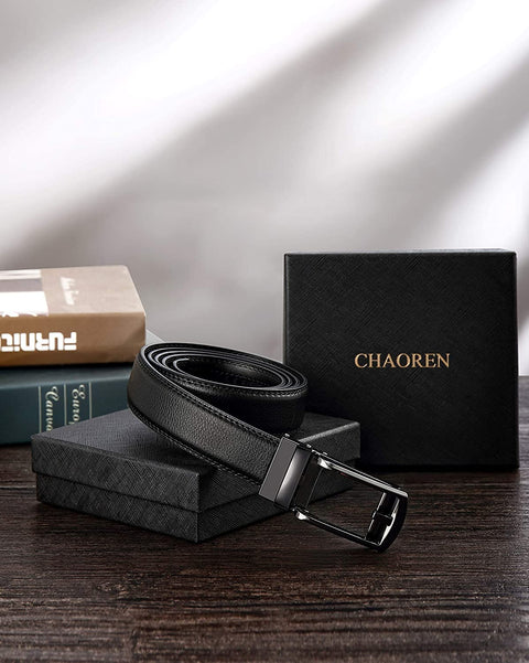 Leather Ratchet Belt 1 1/4" Comfort with Click Buckle, CHAOREN Dress Belt Adjustable Trim to Exact fit