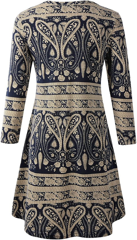 Luckco Women's Scoop Neck 3/4 Sleeve Floral Flare Casual Swing T-Shirt Dress