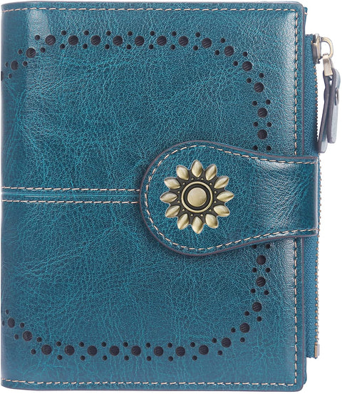 Lavemi Womens Leather Wallet RFID Blocking Small Bifold Compact Credit Card Case Purse for Women with ID Window Zipper Pocket
