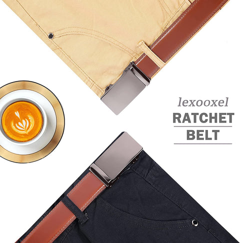 lexooxel Leather Ratchet Belt for Men,Men's Adjustable Dress Belt Trim to Fit with click sliding buckle,Gift Box