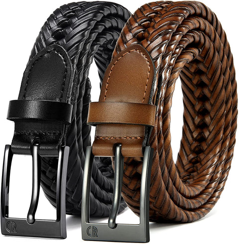 Mens Braided Belts, Braided Leather Belts for Men 2 Pack 1 1/8", CHAOREN Woven Belt Casual and Dress in Gift Box