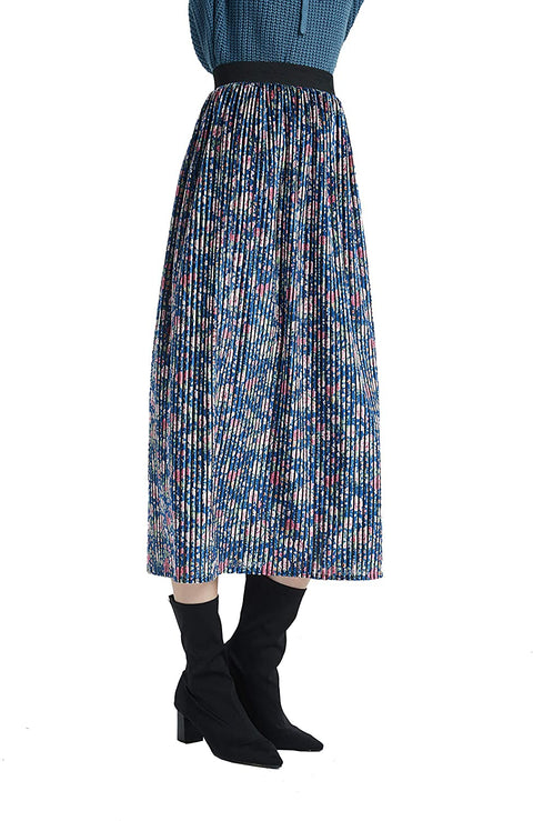 Womens Print A Line Elastic Waistband Midi Skirt