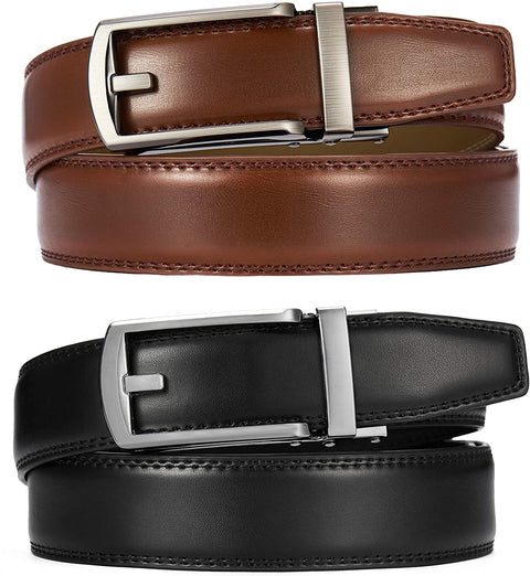 Click Belts for Men Comfort 2 Packs 1 1/4", CHAOREN Ratchet Dress Belt with Adjustable Slide Buckle, Trim to Fit in Gift Set