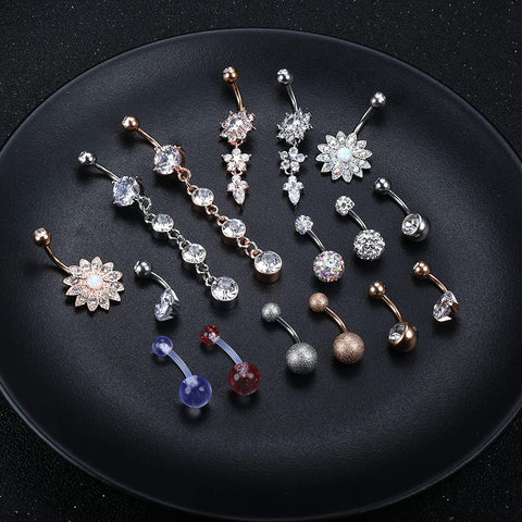 3-16 Pcs 14G Stainless Steel Dangle Belly Button Rings