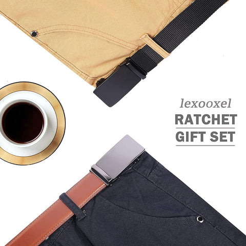 lexooxel Leather Ratchet Belt for Men,Men's Adjustable Dress Belt Trim to Fit with click sliding buckle,Gift Box