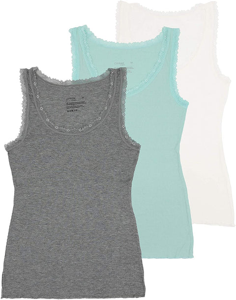 Women's Lace Tank Camisole Super Soft Slim-Fit Undershirt 3-Pack