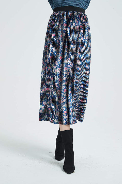 Womens Print A Line Elastic Waistband Midi Skirt