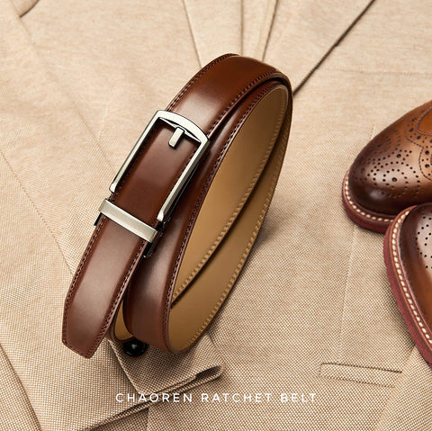 Kids Belts for Boys, Chaoren Leather Ratchet Belt 1.25" Comfort with Click Buckle, Adjustable Trim to Fit