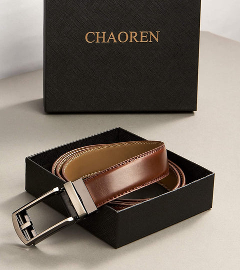 Kids Belts for Boys, Chaoren Leather Ratchet Belt 1.25" Comfort with Click Buckle, Adjustable Trim to Fit