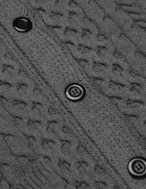 Mens Slim Fit V-Neck Cable Knit Sweater Vest with Front Button
