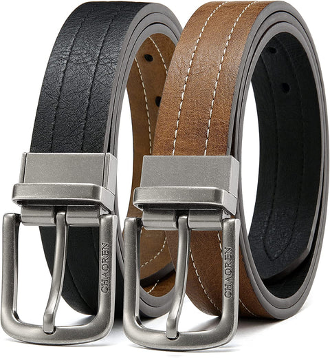Reversible Belts for Men, CHAOREN Leather Dress Belt 1 3/8" Black & Brown Adjustable Trim to Fit