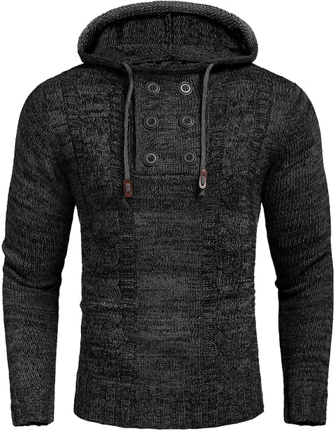 Men's Knitted Hoodies Pullover Casual Long Sleeve Turtleneck Sweaters