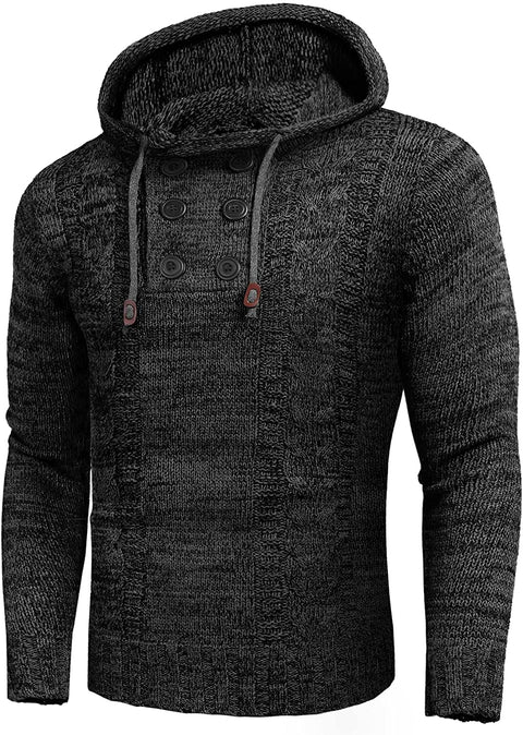 Men's Knitted Hoodies Pullover Casual Long Sleeve Turtleneck Sweaters