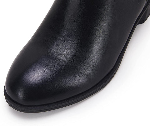 Womens Lace Up Knee High Boots Side Zipper Closed Pointed Boots Zippered Chunky Stacked Mid Heel Shoes