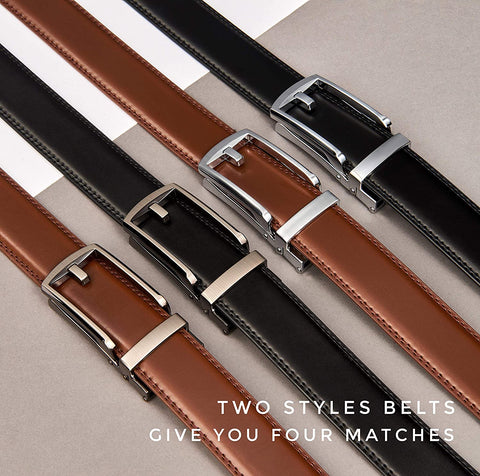 Click Belts for Men Comfort 2 Packs 1 1/4", CHAOREN Ratchet Dress Belt with Adjustable Slide Buckle, Trim to Fit in Gift Set