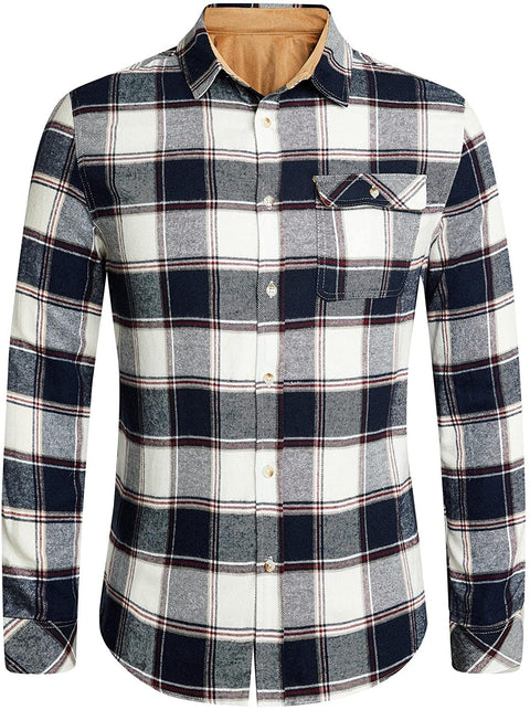 Men's Classic Plaid Button Down Shirts Long Sleeve Regular Fit Soft Casual Cotton Shirt Tops with Chest Pockets