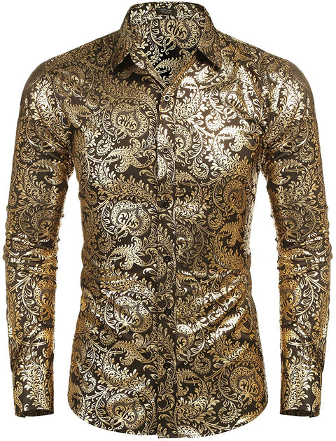 Men's Luxury Design Shirts Floral Dress Shirt Casual Button Down Shirts