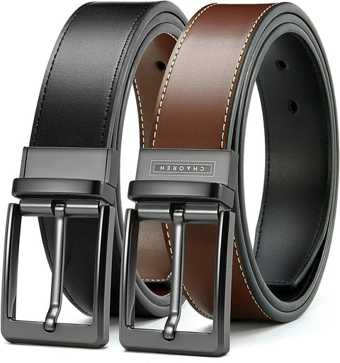 Reversible Belts for Men, CHAOREN Leather Jeans Belt 1 3/8" Black & Brown, Adjustable Trim to Fit