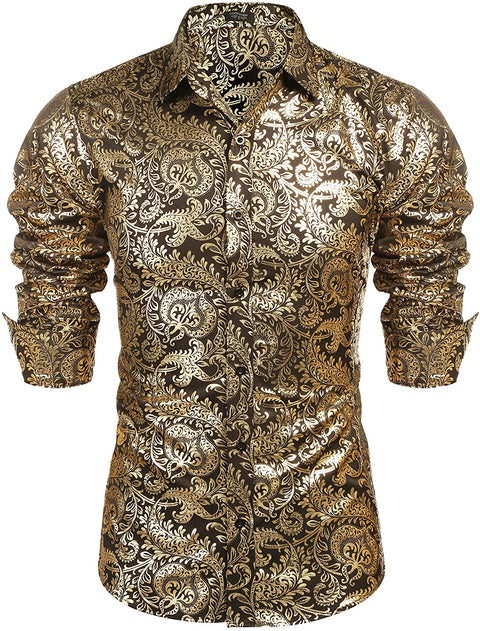 Men's Luxury Design Shirts Floral Dress Shirt Casual Button Down Shirts