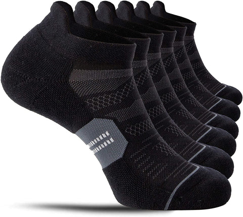 CelerSport 6 Pack Men's Running Ankle Socks with Cushion, Low Cut Athletic Tab Socks