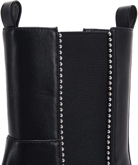 Womens Lug Sole Platform Chelsea Ankle Boots Elastic Round Toe Chunky Block Heel Non-Slip Glitter Rhinestone Combat Comfortable Booties
