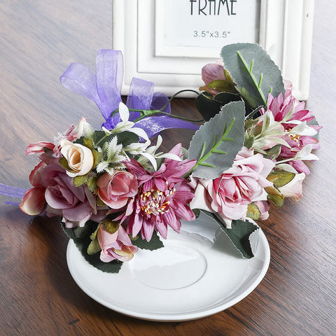 AWAYTR Bohemia Big Lilies Floral Crown Party Wedding Hair Wreaths Hair Bands Flower Headband (Purple)