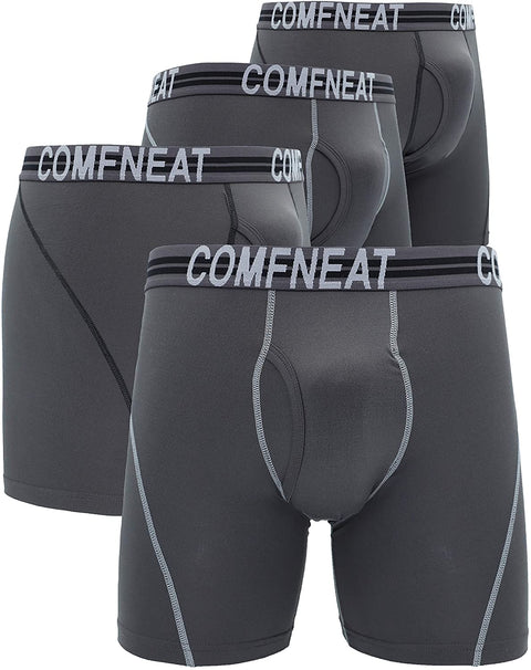 Men's Sport Boxer Briefs Performance Underwear with Fly 4-Pack