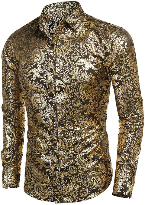 Men's Luxury Design Shirts Floral Dress Shirt Casual Button Down Shirts