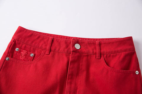 Womens Distressed Ripped Denim Short Pencil Skirt, Frayed Hem