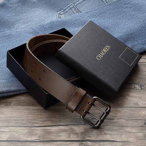 Leather Work Belt, CHAOREN Double Prong Leather Belts for Men Heavy Duty 1 1/2", Mens Casual Belts for Jeans