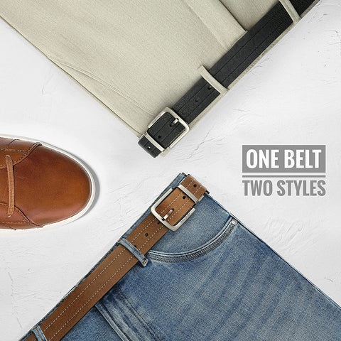 Reversible Belts for Men, CHAOREN Leather Dress Belt 1 3/8" Black & Brown Adjustable Trim to Fit