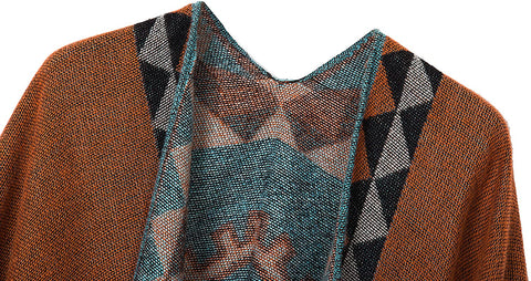 Women's Printed Tassel Open front Poncho Cape Wrap Shawl