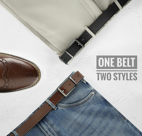 Reversible Belts for Men, CHAOREN Leather Jeans Belt 1 3/8" Black & Brown, Adjustable Trim to Fit