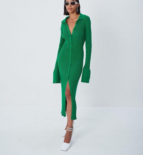 Women Y2K Knit Long Sleeve Sweater Maxi Korean Dress
