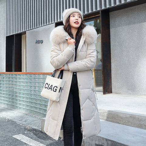 Women Winter Down Jacket Coat With Fur Collar Solid