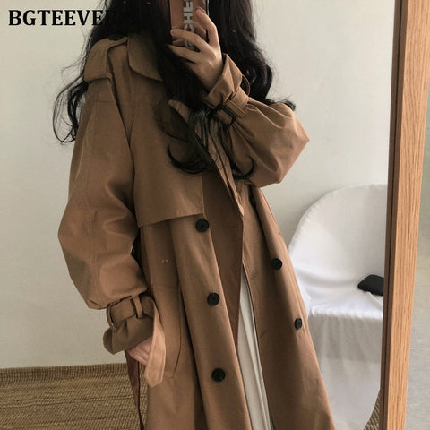 Chic rench Coat Casual Women's Long Outerwear Loose Overcoat Autumn Winter Fashion