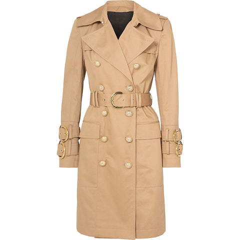 2022 Fall Winter Designer Fashion Women's Elegant Double Breasted Lion Buttons Belt Trench Coat
