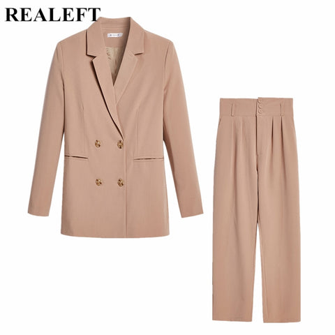 2022 New Autumn Winter Women's Pant Suit Double Breasted Notched Blazer Jacket
