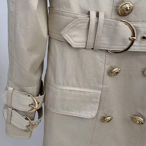 2022 Fall Winter Designer Fashion Women's Elegant Double Breasted Lion Buttons Belt Trench Coat