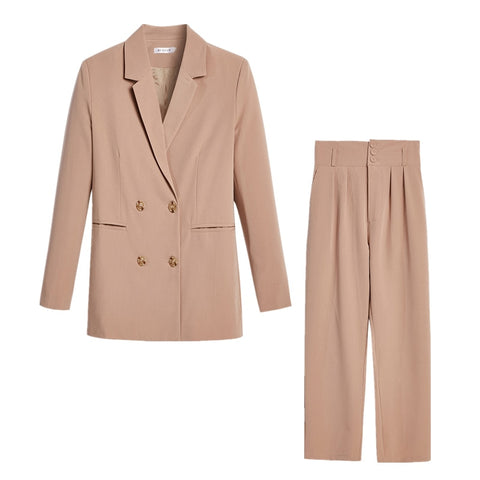 2022 New Autumn Winter Women's Pant Suit Double Breasted Notched Blazer Jacket