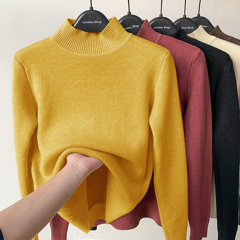Winter Half Turtleneck Knitted Pullovers Fashion Clothes Woman 2022
