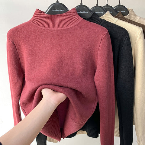 Winter Half Turtleneck Knitted Pullovers Fashion Clothes Woman 2022