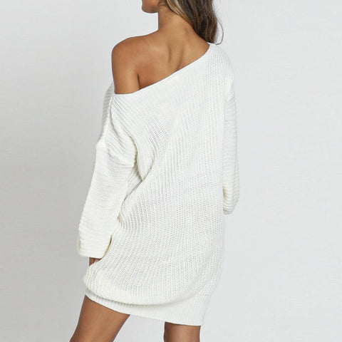 Casual Knitted Mini Dress Women Autumn Winter Sweaters Balloon Long Sleeve