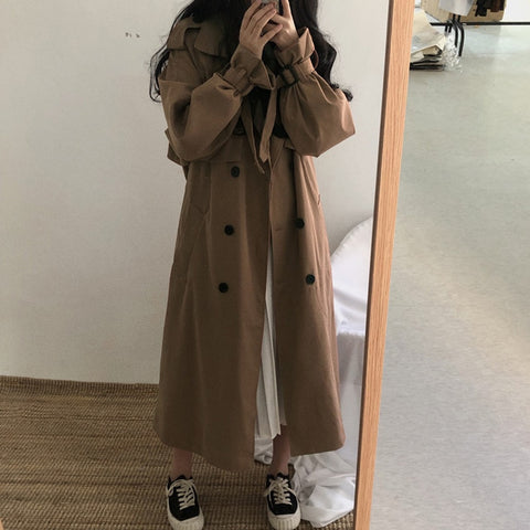Chic rench Coat Casual Women's Long Outerwear Loose Overcoat Autumn Winter Fashion